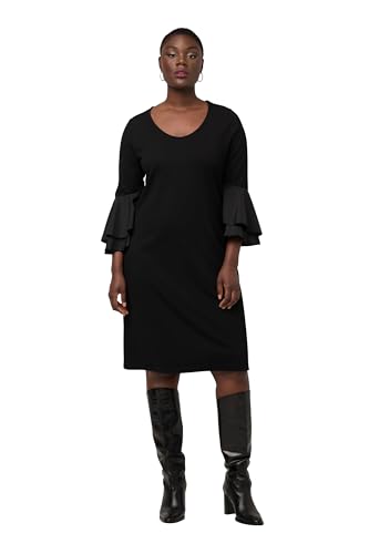 Ulla Popken Damen große Größen Übergrößen Plus Size Jersey-Midikleid, Punto-di-Roma, V-Ausschnitt, 3/4-Arm schwarz 42+ 824221100-42+ von Ulla Popken