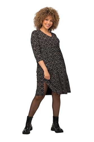 Ulla Popken Damen große Größen Übergrößen Plus Size Jersey-Midikleid, grafisches Muster, V-Ausschnitt, 3/4-Arm schwarz 54+ 821638100-54+ von Ulla Popken