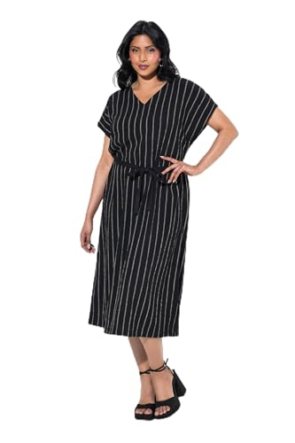 Ulla Popken Damen große Größen Übergrößen Plus Size Jersey-Minikleid, Struktur, V-Ausschnitt, ärmellos schwarz 54+ 827677100-54+ von Ulla Popken