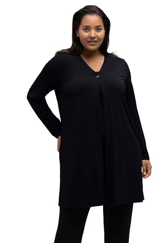 Ulla Popken Damen große Größen Übergrößen Plus Size Jerseyjacke, Punkte Muster, V-Ausschnitt, Knopfverschluss, Langarm schwarz 54+ 812146100-54+ von Ulla Popken