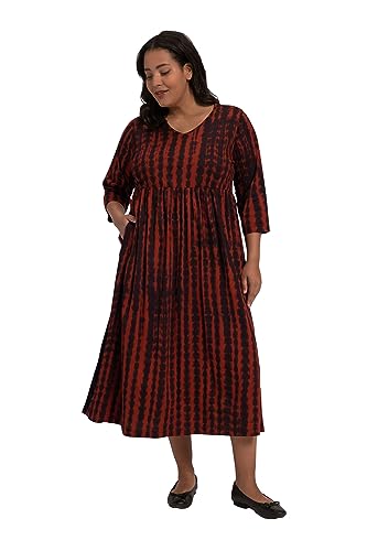 Ulla Popken Damen große Größen Übergrößen Plus Size Jerseykleid, A-Line, Batikdruck, Empirenaht, V-Ausschnitt, 3/4-Arm Rust 58+ 818276540-58+ von Ulla Popken