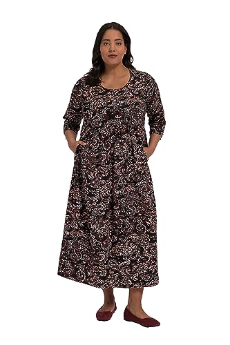 Ulla Popken Damen große Größen Übergrößen Plus Size Jerseykleid, A-Line, Paisleymuster, Empirenaht, Rundhals, 3/4-Arm schwarz 46+ 818285100-46+ von Ulla Popken