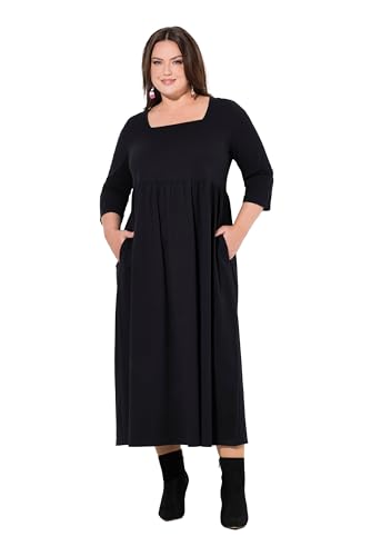 Ulla Popken Damen große Größen Übergrößen Plus Size Jerseykleid, A-Linie, Carré-Ausschnitt, 3/4-Arm schwarz 58+ 825963100-58+ von Ulla Popken