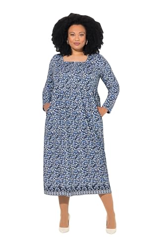 Ulla Popken Damen große Größen Übergrößen Plus Size Jerseykleid, A-Linie, Carree-Ausschnitt, Langarm, Taschen Marine 46+ 834231130-46+ von Ulla Popken