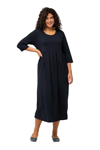 Ulla Popken Damen große Größen Übergrößen Plus Size Jerseykleid, A-Linie, Empirenaht, Rundhals, 3/4-Arm Marine 58+ 825830130-58+ von Ulla Popken