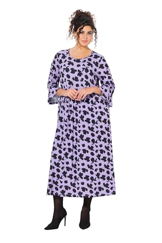 Ulla Popken Damen große Größen Übergrößen Plus Size Jerseykleid, A-Linie, Rundhals, 3/4-Volantärmel lila 50+ 837180824-50+ von Ulla Popken