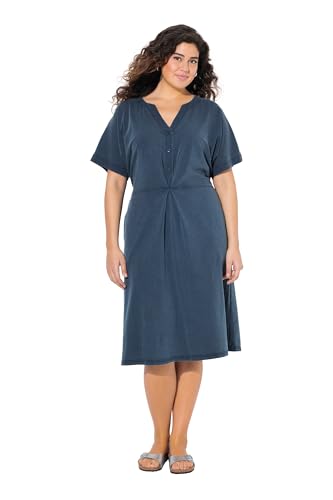 Ulla Popken Damen große Größen Übergrößen Plus Size Jerseykleid, A-Linie, Tunika-Ausschnitt, Halbarm Marine 54+ 837403130-54+ von Ulla Popken