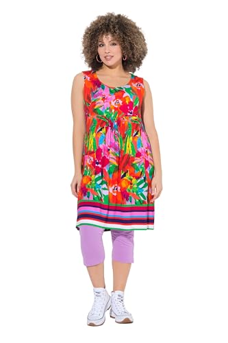 Ulla Popken Damen große Größen Übergrößen Plus Size Jerseykleid, Bedruckt, A-Linie, Rundhals, ärmellos kräftiges pink 42+ 840425800-42+ von Ulla Popken