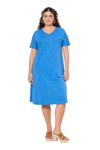 Ulla Popken Damen große Größen Übergrößen Plus Size Jerseykleid, Biesen, A-Linie, V-Ausschnitt, Halbarm Petrolblau 54+ 840034738-54+ von Ulla Popken