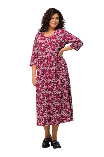 Ulla Popken Damen große Größen Übergrößen Plus Size Jerseykleid, Blüten, A-Linie, Rundhals, 3/4-Arm Fuchsia pink 58+ 825725810-58+ von Ulla Popken