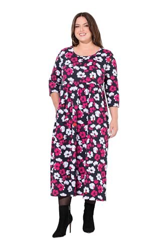Ulla Popken Damen große Größen Übergrößen Plus Size Jerseykleid, Blüten, A-Linie, Runhals, 3/4-Arm, Taschen schwarz 54+ 837022100-54+ von Ulla Popken