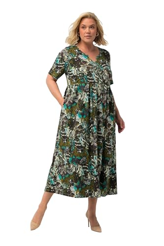 Ulla Popken Damen große Größen Übergrößen Plus Size Jerseykleid, Blüten, A-Linie, Tunika-Ausschnitt, Halbarm Offwhite 50+ 827265200-50+ von Ulla Popken