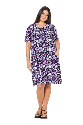 Ulla Popken Damen große Größen Übergrößen Plus Size Jerseykleid, Blüten, A-Linie, V-Ausschnitt, Halbarm lila 46+ 840354824-46+ von Ulla Popken