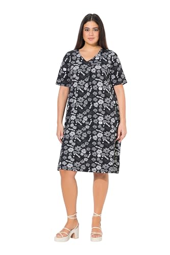 Ulla Popken Damen große Größen Übergrößen Plus Size Jerseykleid, Blüten, A-Linie, V-Ausschnitt, Halbarm schwarz 46+ 840354100-46+ von Ulla Popken