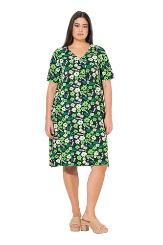 Ulla Popken Damen große Größen Übergrößen Plus Size Jerseykleid, Blüten, A-Linie, V-Ausschnitt, Halbarm smaragd 46+ 840354457-46+ von Ulla Popken