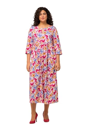 Ulla Popken Damen große Größen Übergrößen Plus Size Jerseykleid, Blumen, Rundhals, Keyhole, 3/4-Arm rosa 62+ 825737805-62+ von Ulla Popken