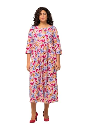 Ulla Popken Damen große Größen Übergrößen Plus Size Jerseykleid, Blumen, Rundhals, Keyhole, 3/4-Arm rosa 66+ 825737805-66+ von Ulla Popken