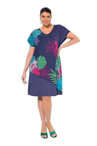 Ulla Popken Damen große Größen Übergrößen Plus Size Jerseykleid, Chiffon-Überwurf, V-Ausschnitt, Halbarm Universum 54+ 839252730-54+ von Ulla Popken