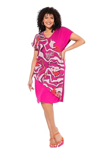 Ulla Popken Damen große Größen Übergrößen Plus Size Jerseykleid, Chiffon-Überwurf, V-Ausschnitt, Halbarm helles Erika 50+ 840136813-50+ von Ulla Popken