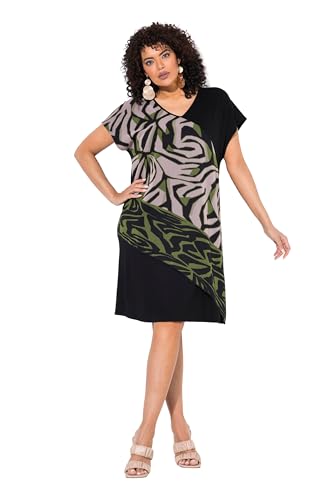 Ulla Popken Damen große Größen Übergrößen Plus Size Jerseykleid, Chiffon-Überwurf, V-Ausschnitt, Halbarm schwarz 62+ 840121100-62+ von Ulla Popken