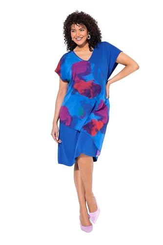 Ulla Popken Damen große Größen Übergrößen Plus Size Jerseykleid, Chiffon-Überwurf, V-Ausschnitt, Halbarm stahlblau 58+ 840126747-58+ von Ulla Popken