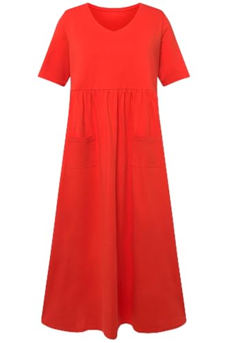 Ulla Popken Damen große Größen Übergrößen Plus Size Jerseykleid, Empirenaht, A-Linie, V-Ausschnitt, Halbarm dunkelorange 58+ 829521514-58+ von Ulla Popken