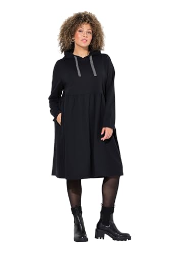 Ulla Popken Damen große Größen Übergrößen Plus Size Jerseykleid, Kapuze, Glitzerband, A-Linie, Langarm schwarz 50+ 832448100-50+ von Ulla Popken