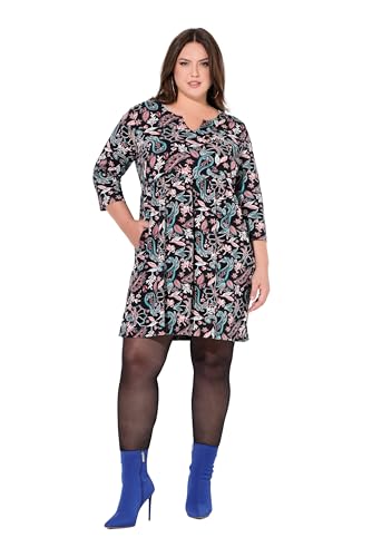 Ulla Popken Damen große Größen Übergrößen Plus Size Jerseykleid, Paisley, A-Linie, Tunika-Ausschnitt, 3/4-Arm schwarz 46+ 837033100-46+ von Ulla Popken