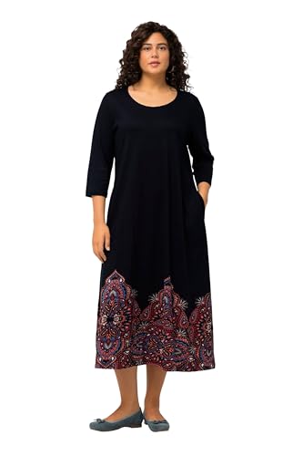 Ulla Popken Damen große Größen Übergrößen Plus Size Jerseykleid, Paisleybordüre, Rundhals, 3/4-Arm Marine 50+ 826203130-50+ von Ulla Popken