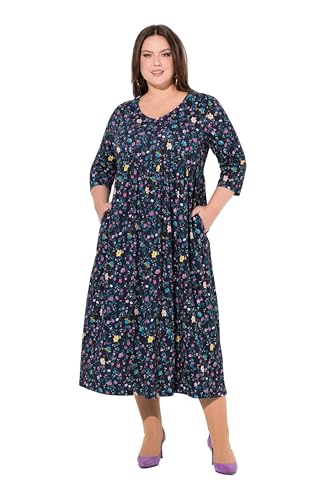 Ulla Popken Damen große Größen Übergrößen Plus Size Jerseykleid, Paisleymuster, A-Linie, V-Ausschnitt, 3/4-Arm schwarz 46+ 836980100-46+ von Ulla Popken