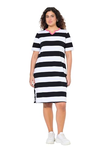 Ulla Popken Damen große Größen Übergrößen Plus Size Jerseykleid, Ringel, A-Linie, Tunika-Ausschnitt, Halbarm schwarz 46+ 837451130-46+ von Ulla Popken