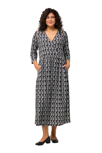 Ulla Popken Damen große Größen Übergrößen Plus Size Jerseykleid, Wickeloptik, A-Linie, V-Ausschnitt, 3/4-Arm schwarz 50+ 825683100-50+ von Ulla Popken