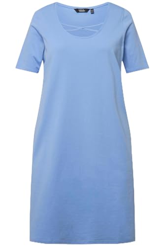 Ulla Popken Damen große Größen Übergrößen Plus Size Jerseykleid, Zierbänder, A-Linie, Rundhals, Halbarm hellblau 54+ 829834719-54+ von Ulla Popken