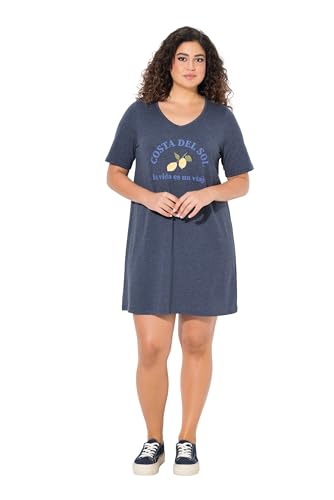 Ulla Popken Damen große Größen Übergrößen Plus Size Jerseykleid, Zitronen, A-Linie, V-Ausschnitt, Halbarm Marine 42+ 840117130-42+ von Ulla Popken