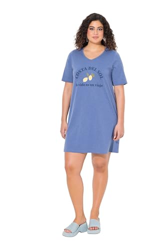 Ulla Popken Damen große Größen Übergrößen Plus Size Jerseykleid, Zitronen, A-Linie, V-Ausschnitt, Halbarm atlantikblau 50+ 840117722-50+ von Ulla Popken