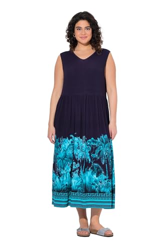 Ulla Popken Damen Jerseykleid Mit Palmenbordüre Dress, Tinten Blau, 58-60 EU von Ulla Popken
