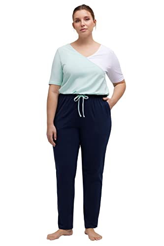 Ulla Popken Damen große Größen Übergrößen Plus Size Jumpsuit, Colorblocking, Tunnelzug, V-Ausschnitt, Halbarm Nachtblau 54+ 812978130-54+ von Ulla Popken