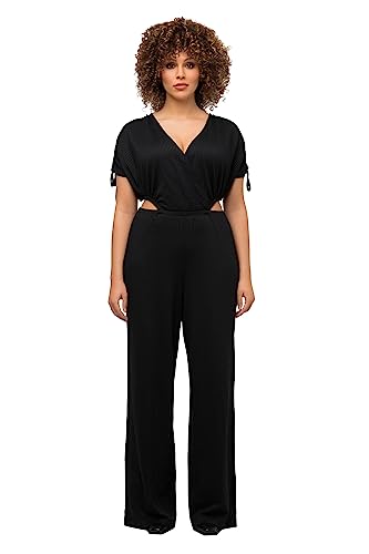 Ulla Popken Damen große Größen Übergrößen Plus Size Jumpsuit, Streifenstruktur, V-Ausschnitt, Wickeloptik schwarz 54+ 817371100-54+ von Ulla Popken