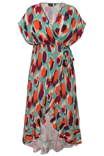 Ulla Popken Damen große Größen Übergrößen Plus Size Kaftan, Fleckenmuster, Bindeband, Halbarm gedecktes türkis 58-64 827793721-3+ von Ulla Popken