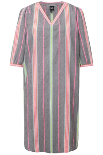 Ulla Popken Damen große Größen Übergrößen Plus Size Kaftan, Musterstreifen, Oversized, V-Ausschnitt, 3/4-Arm hellgrau mélange 46+ 827910134-46+ von Ulla Popken