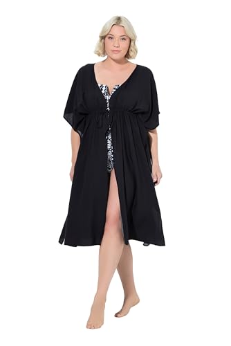 Ulla Popken Damen große Größen Übergrößen Plus Size Kaftan, Oversized, V-Ausschnitt, Halbarm schwarz 50-56 836887100-2+ von Ulla Popken