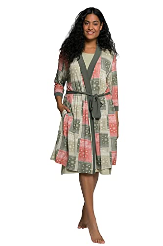 Ulla Popken Damen große Größen Übergrößen Plus Size Kimono, Patchdruck, V-Ausschnitt, 3/4-Arm lodengrün 50+ 804827190-50+ von Ulla Popken