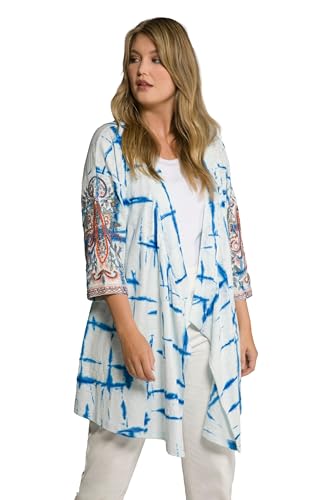 Ulla Popken Damen große Größen Übergrößen Plus Size Kimono-Sweatjacke, Karo, offene A-Linie, Langarm blau I 800693731-I von Ulla Popken