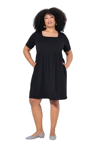 Ulla Popken Damen große Größen Übergrößen Plus Size Kleid, A-Linie, Carree-Ausschnitt, Halbarm, Taschen schwarz 50+ 839718100-50+ von Ulla Popken