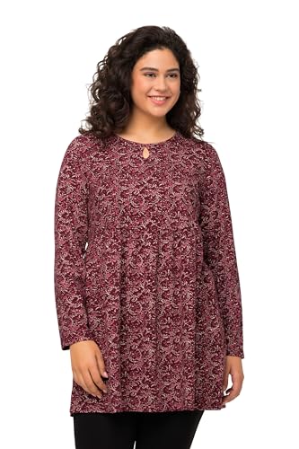 Ulla Popken Damen große Größen Übergrößen Plus Size Kleid, A-Linie, Jersey mit Blüten, Rundhals mit Keyhole, Langarm dunkle Beere 62+ 825484544-62+ von Ulla Popken