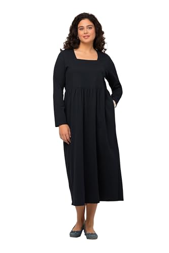 Ulla Popken Damen große Größen Übergrößen Plus Size Kleid, A-Linie, Jersey mit Carree-Ausschnitt, Empirenaht, Langarm Marine 62+ 825501130-62+ von Ulla Popken