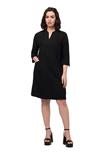 Ulla Popken Damen große Größen Übergrößen Plus Size Kleid, A-Linie, Stehkragen, 3/4-Arm, Leinenmix schwarz 50+ 809465100-50+ von Ulla Popken