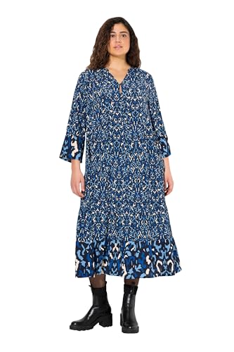 Ulla Popken Damen große Größen Übergrößen Plus Size Kleid, A-Linie, Tunika-Ausschnitt, 3/4-Volantarm Marine 42+ 831575130-42+ von Ulla Popken