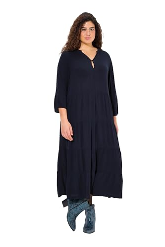 Ulla Popken Damen große Größen Übergrößen Plus Size Kleid, A-Linie, Tunika-Ausschnitt, 3/4-Volantarm Marine 54+ 831580130-54+ von Ulla Popken
