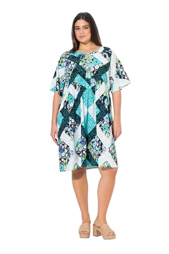 Ulla Popken Damen große Größen Übergrößen Plus Size Kleid, A-Linie, Tunika-Ausschnitt, Halbarm blautürkis 54+ 838401755-54+ von Ulla Popken